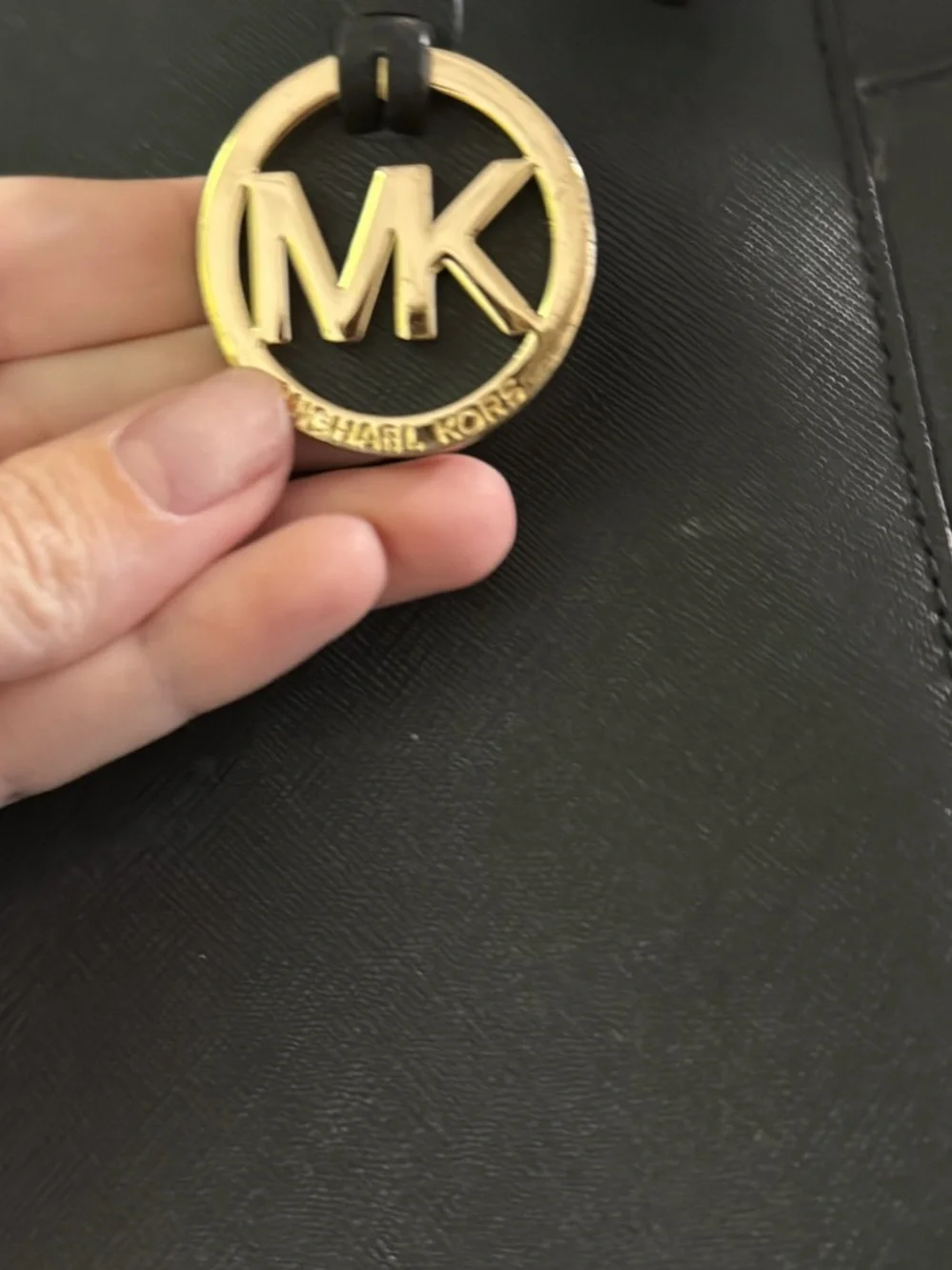 Michael Kors Black Leather Tote with Gold MK Charm